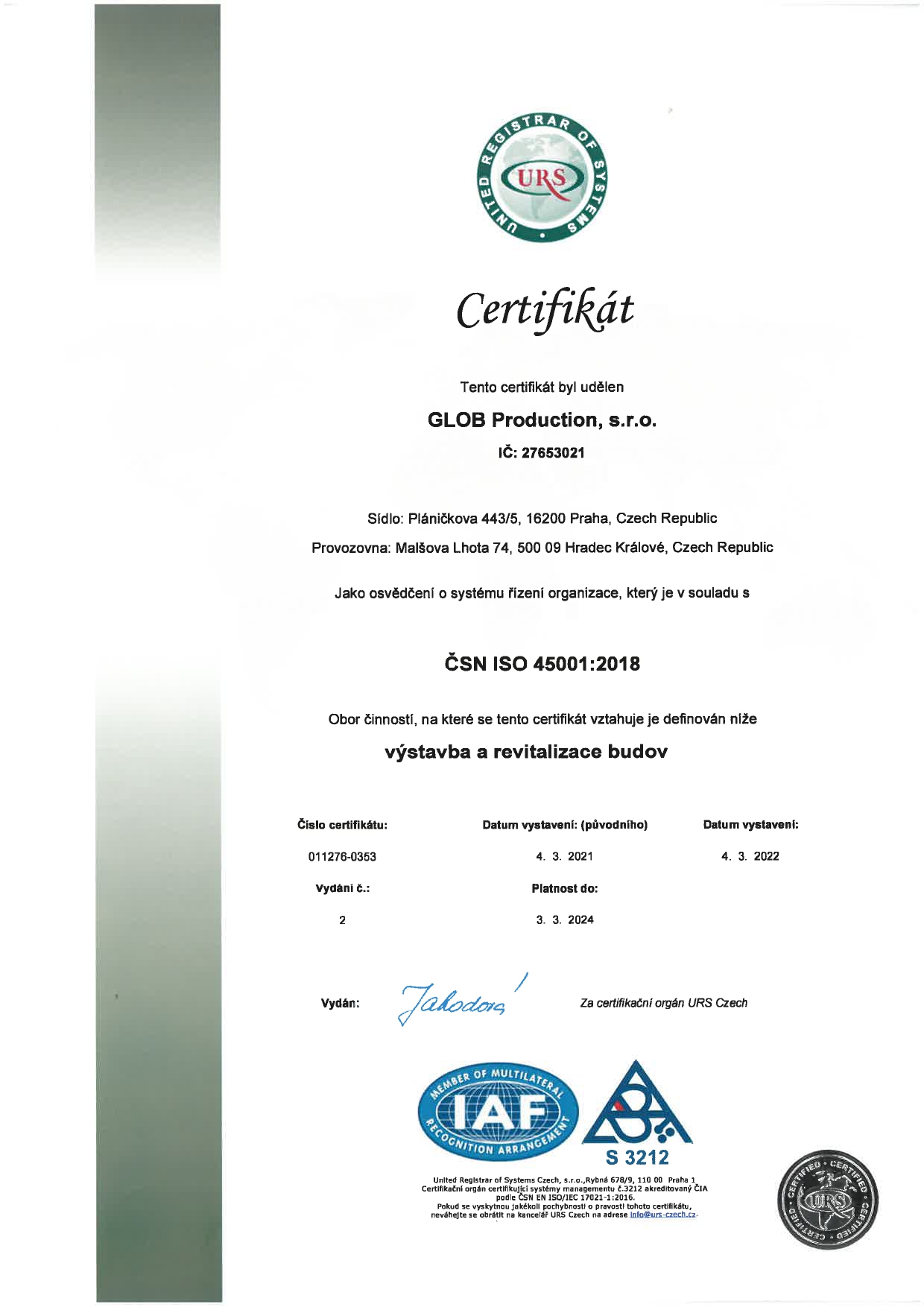 Certifikát ISO 45001