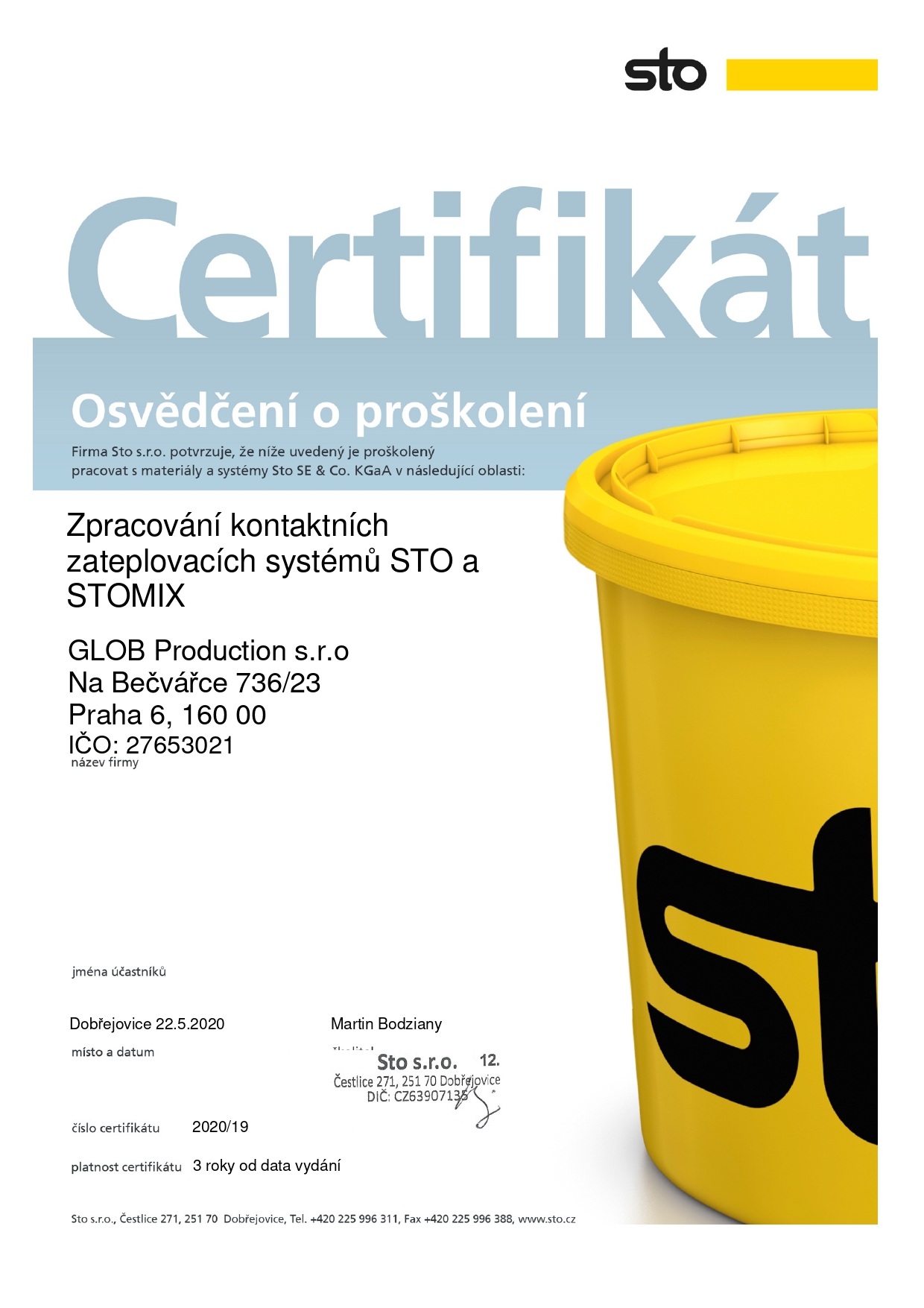 Certifikát STO a STOMIX