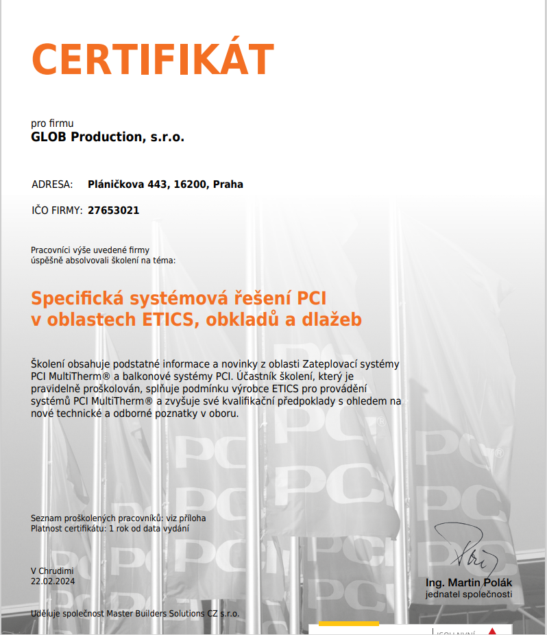Certifikát PCI 